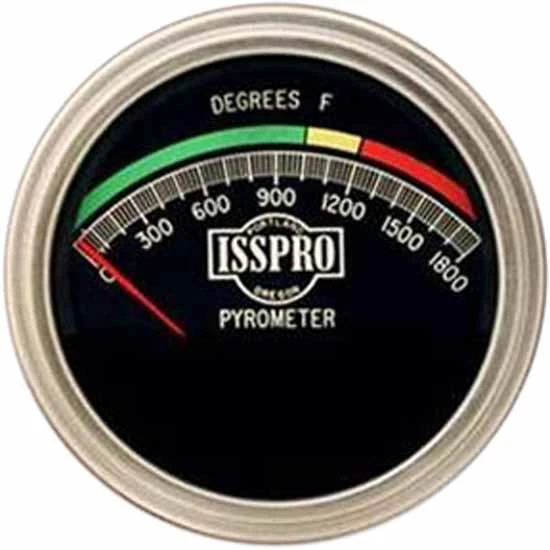 Isspro 3 Inch Pyrometer 0-1800F W/ Satin Chrome Bezel, Black Face, Red Pointer, Color-Coded Dial