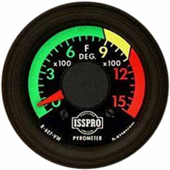 Isspro 2-1/16 Inch Pyrometer Kit 0-1500F W/ Post Turbo, Black Bezel/Face, Color-Coded Dial, Red Pointer, 6 Ft. Wiring