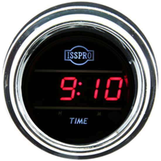 Isspro 2-1/16 Inch Digital Clock W/ Chrome Bezel, Red Display