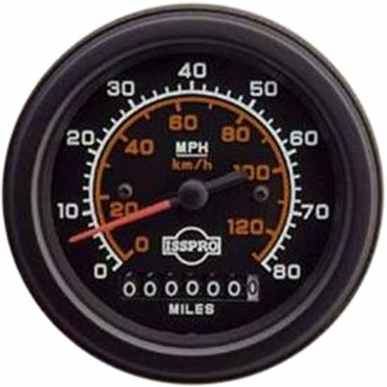 3-3/8 Inch Programmable Electric Speedometer 0-80 MPH W/ Odometer, Black Face, Red Pointer, Black Bezel, By Isspro