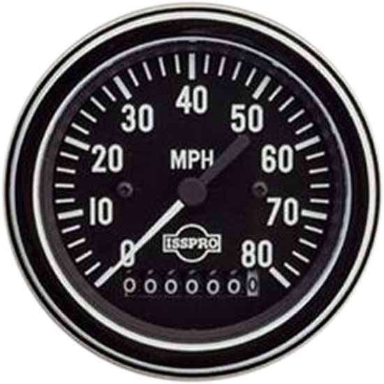 Isspro 3.375 Inch Electric Speedometer 0-80 MPH W/ Resettable Odometer, Black Face, White Pointer, Chrome Bezel