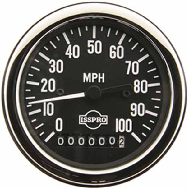 Isspro 3.375 Inch Electric Speedometer 0-100 MPH W/ Resettable Odometer, Black Face, White Pointer, Chrome Bezel