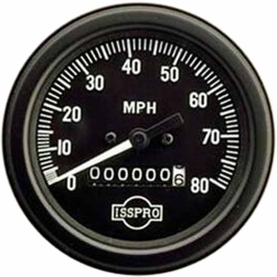 Isspro 3.375 Inch Black Mechanical Speedometer 0-80 MPH W/ Odometer
