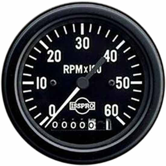 Isspro 3.375 Inch Electric Tachometer 0-6K W/ Hourmeter, Black Face, White Pointer, Black Bezel