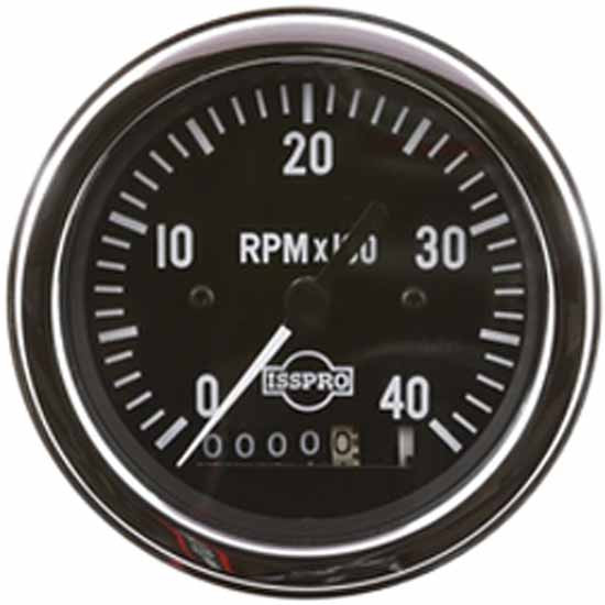 Isspro 3.375 Inch Electric Tachometer 0-4K W/ Hourmeter, Black Face, White Pointer, Chrome Bezel