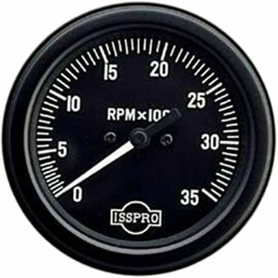 Isspro 3.375 Inch Mechanical Tachometer Gauge 0-3.5K W/ Black Face, White Pointer, Black Bezel, .5-1 Ratio