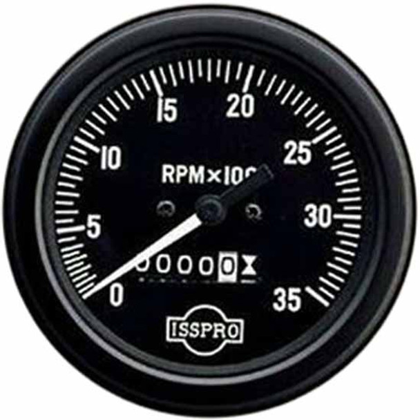 Isspro 3.375 Inch Mechanical Tachometer 0-3.5K W/ Hourmeter, Black Face, White Pointer, Black Bezel, .5-1 Ratio