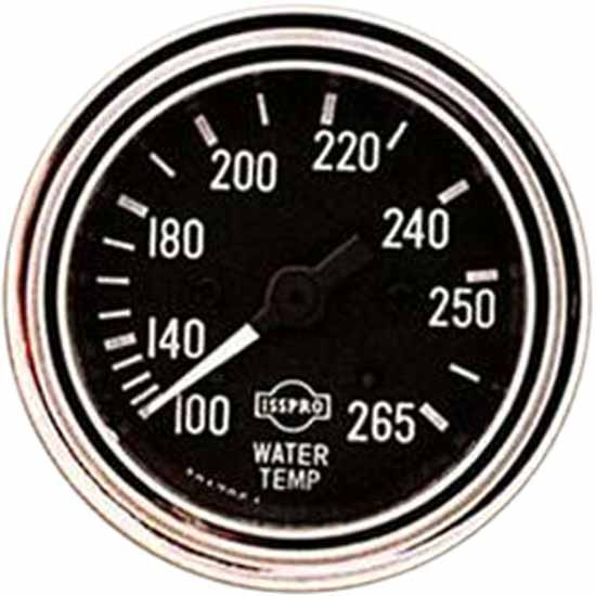 Isspro 2-1/16 Inch Mechanical Water Temp. Gauge 100-265F W/ 72 Inch Capillary, Black Face, White Pointer, Chrome Bezel