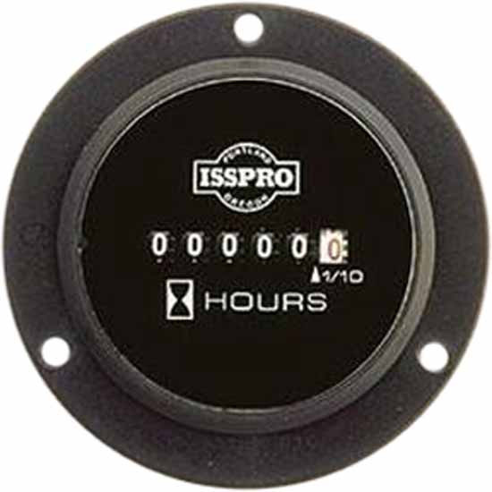 Isspro 2-1/16 Inch Hourmeter Gauge 4-40 VDC W/ Black Face, 3 Screws