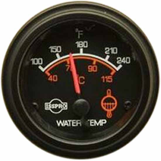 24V Electric Water Temperature Gauge 100-240F W/ Red Pointer, Black Bezel