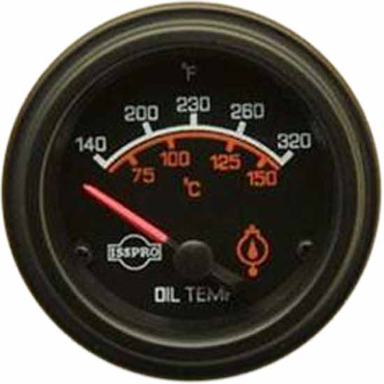 24V Electric Oil Temperature Gauge 140-320F W/ Red Pointer, Black Bezel