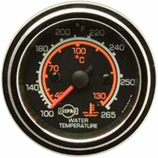 Isspro 2-1/16 Inch Mechanical Water Temp. Gauge 100-265F W/ 96 Inch Capillary, Black Face, Red Pointer, Chrome Bezel