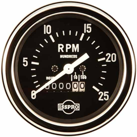 3.375 Inch Mechanical Tachometer W/ Hourmeter, Black Face, White Pointer, Chrome Bezel, 1-1 Ratio