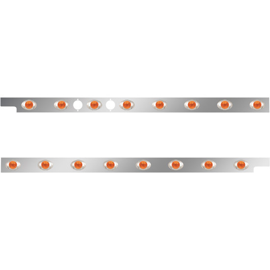2.5 Inch Stainless Steel Cab Panel W/ 8 P3 Amber/Amber Lights For Peterbilt 567, 579 W/ Rear Mount Or Horizontal Exhaust 6 In Spacing - Pair