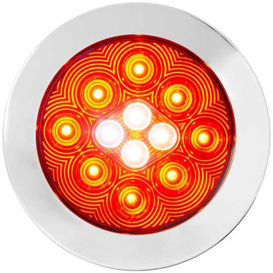 4 Inch Round Flange Mount Fleet Series Red/White LED Combo Light W/ Twist-On Bezel