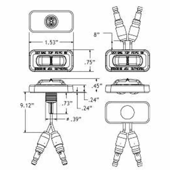 3 Diode Clearance Rectangular Marker Light W/ Yellow Amber Lens & Adhesive Mount