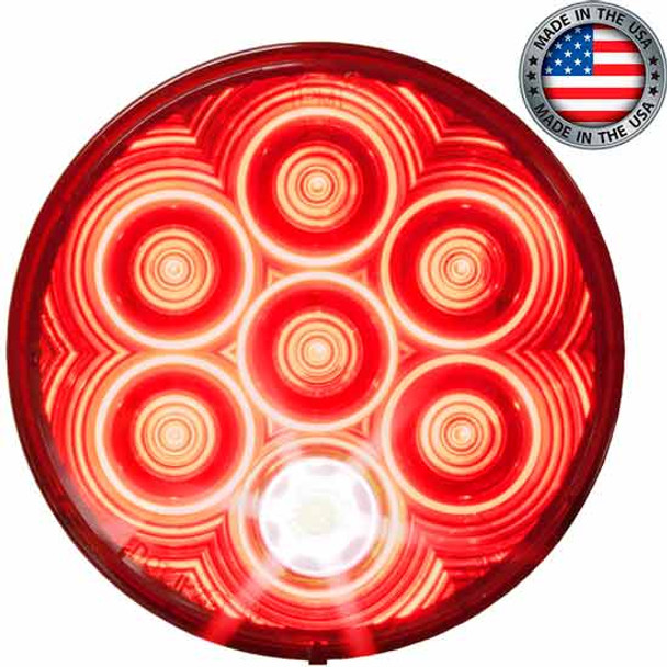 4 Inch Round White LED Stop, Tail, Turn & Back-Up Light Red Lens