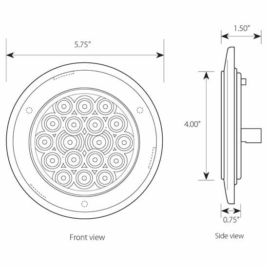 Chrome Flange Mount Red LED Light W/ Twist & Lock Bezel, 5.75 Inch Round, 3 Pin