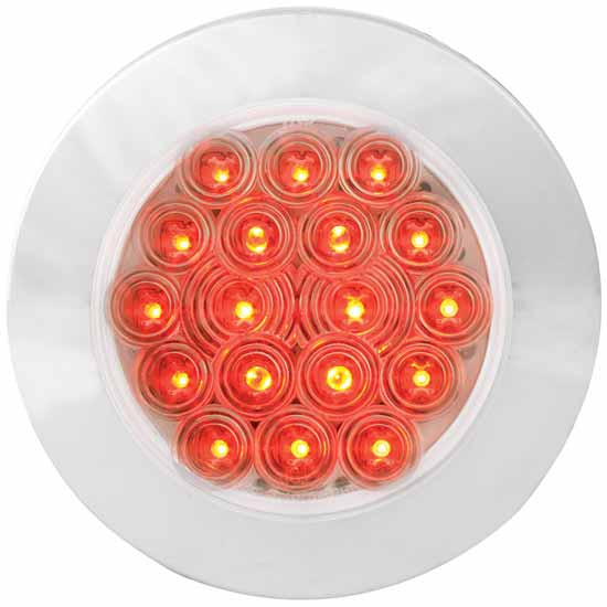 Chrome Flange Mount Red LED Light W/ Twist & Lock Bezel, 5.75 Inch Round, 3 Pin
