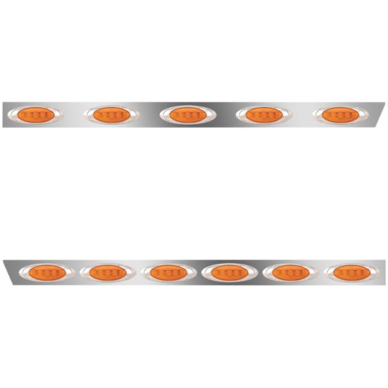 3 Inch Stainless Cab Panels W/ 11 Total Amber/Amber P1 Lights For Peterbilt 389 131 BBC - Pair