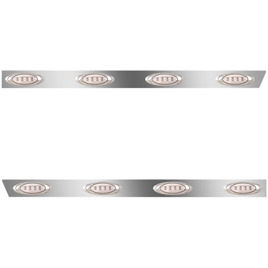 3 Inch Stainless Cab Panel W/ 8 Amber/Clear P1 Lights, Block Heater Plug Hole For Peterbilt 389 131 BBC - Pair