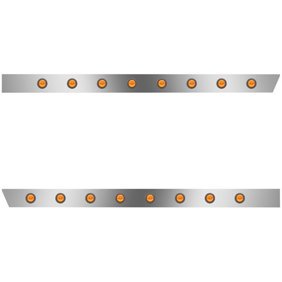 4 Inch Stainless Extended Cab Panels W/ 16 Amber/Amber 2 Inch Round LED Lights For Peterbilt 378, 379, 388, 389