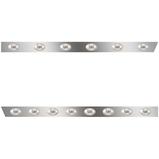 4 Inch Stainless Steel Cab Panels W/ 14 Total Amber/Clear P3 LED Lights For Peterbilt 389 131 BBC