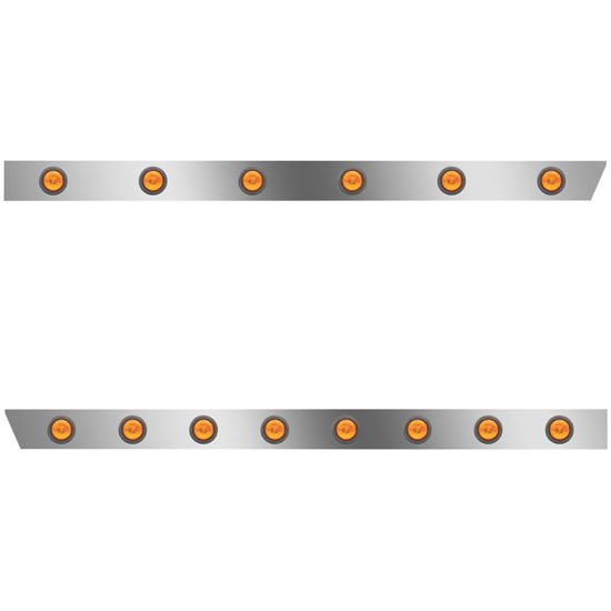 4 Inch Stainless Steel Cab Panels W/ 14 Total Amber/Amber 2 Inch Round LED Lights For Peterbilt 389 131 BBC