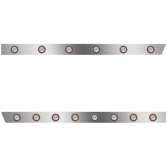 4 Inch Stainless Steel Cab Panels W/ 14 Total Amber/Clear 2 Inch Round LED Lights For Peterbilt 389 131 BBC
