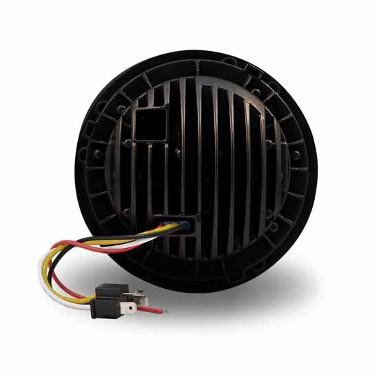 7 Inch Round Blackout LED Projection Headlight W/ White Auxiliary Angel Halo For Peterbilt 359, 378, 379, 388, 389