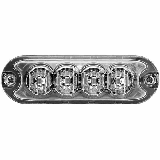 4 Diode Slim Surface-Mount Amber LED Clear Lens Strobe Light W/ 36 Patterns, Rounded Edges