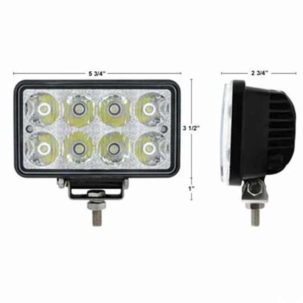 8 High Power LED Rectangular Work Light With Chrome Reflector & Black Aluminum Housing 8 High Power LED Rectangular Work Light With Chrome Reflector & Black Aluminum Housing