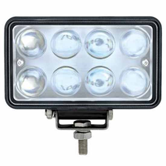 8 High Power LED Rectangular Work Light W/ Projector Lens & Black Aluminum Housing