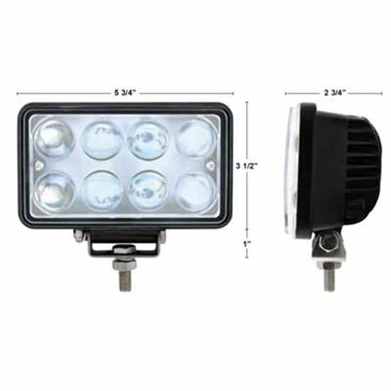 8 High Power LED Rectangular Work Light W/ Projector Lens & Black Aluminum Housing