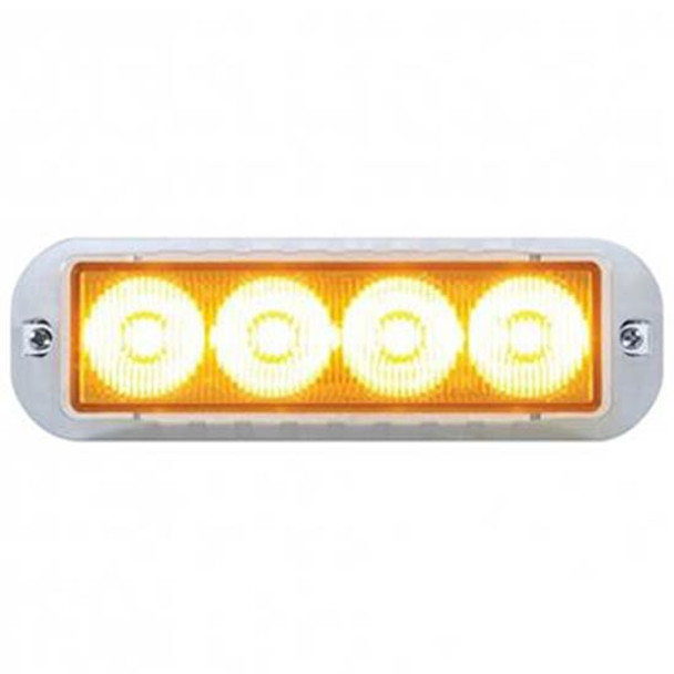 4 LED Amber Warning Light W/ Deluxe Chrome Bezel, Multiple Light Synchronization, Surface Mount 4 LED Amber Warning Light W/ Deluxe Chrome Bezel, Multiple Light Synchronization, Surface Mount