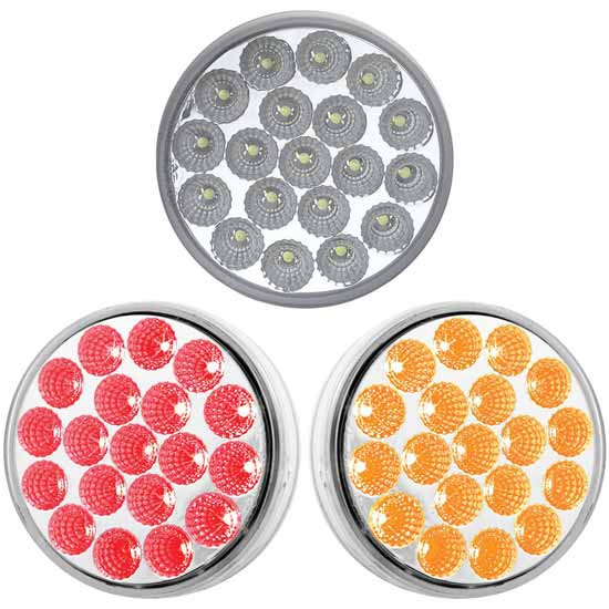 4 Inch Red Stop, Turn & Tail To Amber Strobe LED Dual Revolution Light W/ Clear Lens