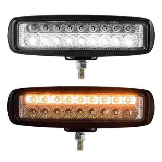2 X 6 Inch 18 Diode LED Work Light Amber Top Row & White Flood Bottom Row 1320 Lumens