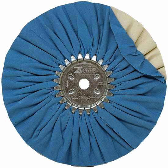 10 Inch 16 Ply Show Shine Finishing Untreated Airway Buffing Wheel - Blue / White Cloth