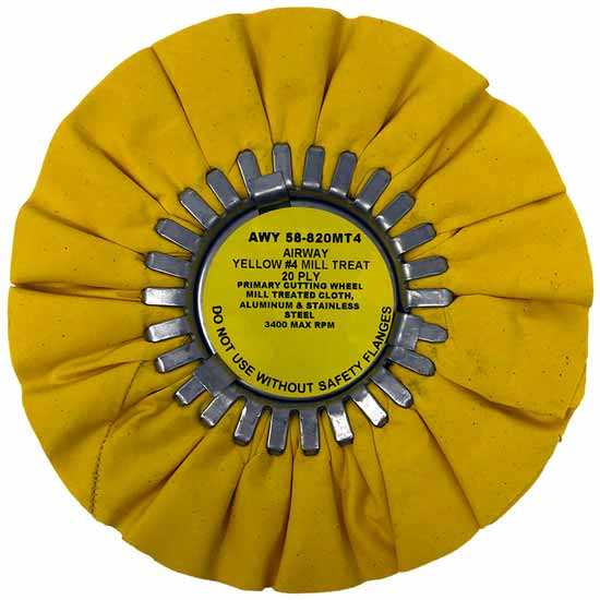 8 Inch 20-Ply Cotton #4 Yellow Airway Mill Treat Medium to Heavy Cutting Wheels - 4 Pack