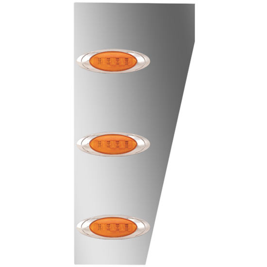 Stainless Steel Standard Cowl Panel Fits Peterbilt 367 For 3 Inch Cab Panel W/ 3 Amber/Amber P1 LEDs