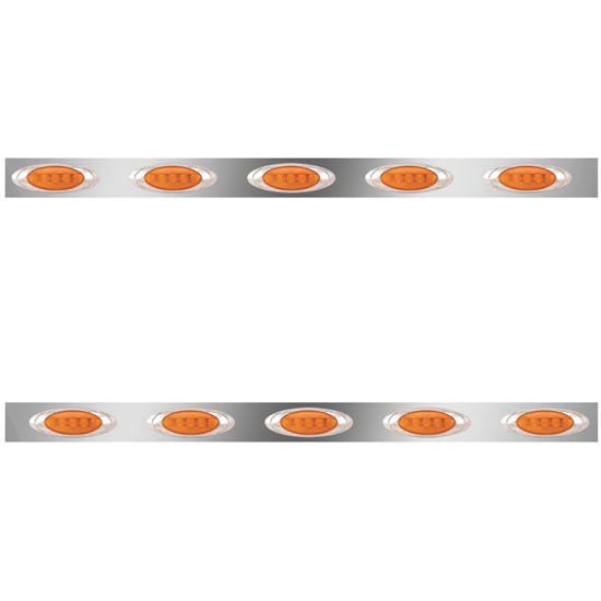 3 Inch Stainless Steel Cowl Panels W/ 10 P1 Amber LED Amber Lens Lights For Peterbilt 359