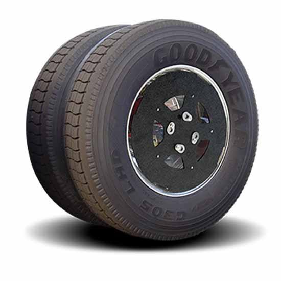 Twist & Lock Black Aerodynamic Wheel Cover With Window Kit For 22.5 Inch Tandem Axle 3/4 Inch - Set Of 4