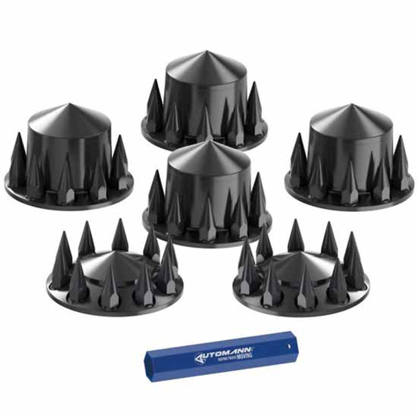 33MM Black Top Hat Kit With Pointed Caps & Nut Covers For 2 Steer & 4 Drive Wheels