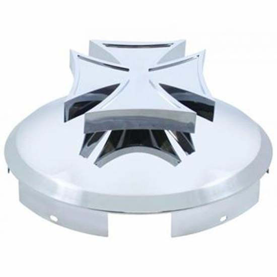 Chrome 5 Even Notched Chrome Front Hubcap W/ Iron Cross Spinner & 1 Inch Lip