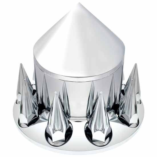 Chrome Spike Rear Axle Cover Set With 33MM Thread-On Nut Covers For 22.5 & 24.5 Hub
