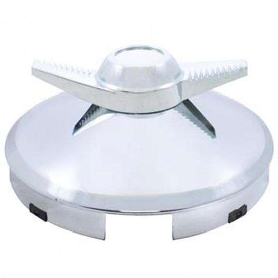 Chrome Pointed Front Hubcap W/ 2 Bar Spinner, 4 Uneven Notched & 1 Inch Lip