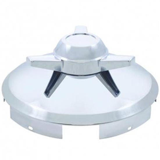 Chrome Pointed Front Hubcap W/ 3 Bar Spinner, 5 Even Notched & 1 Inch Lip