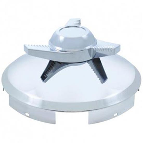 Chrome Pointed Front Hubcap W/ 3 Bar Right Swing Spinner, 5 Even Notched & 1 Inch Lip