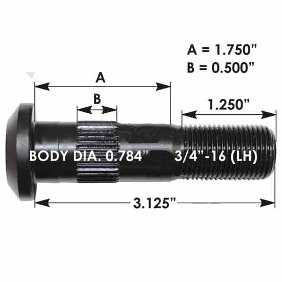 Serrated Wheel Stud Left Hand Thread 3.125 OAL