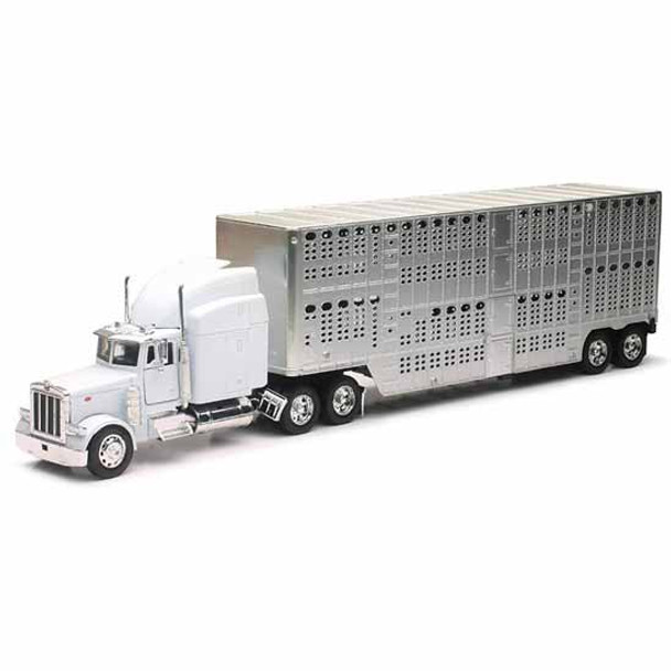 CSM 1:32 Scale Peterbilt 379 Chrome Pot Belly Livestock W/ White Cab Diecast Model
